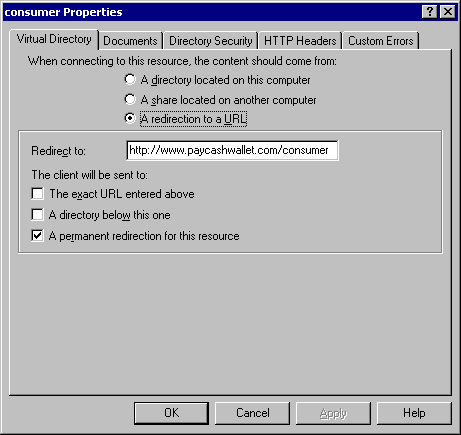 Screenshot of consumer redirect configuration